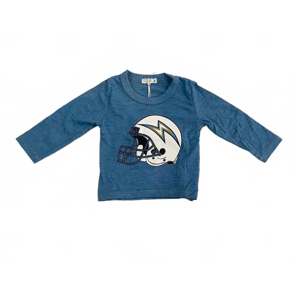 NEW COZII boys denim helmet bolt long sleeve tee in blue